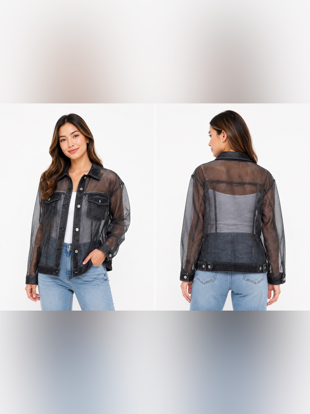 Animari x Revolve Sheer Black Denim-Trim Jacket.